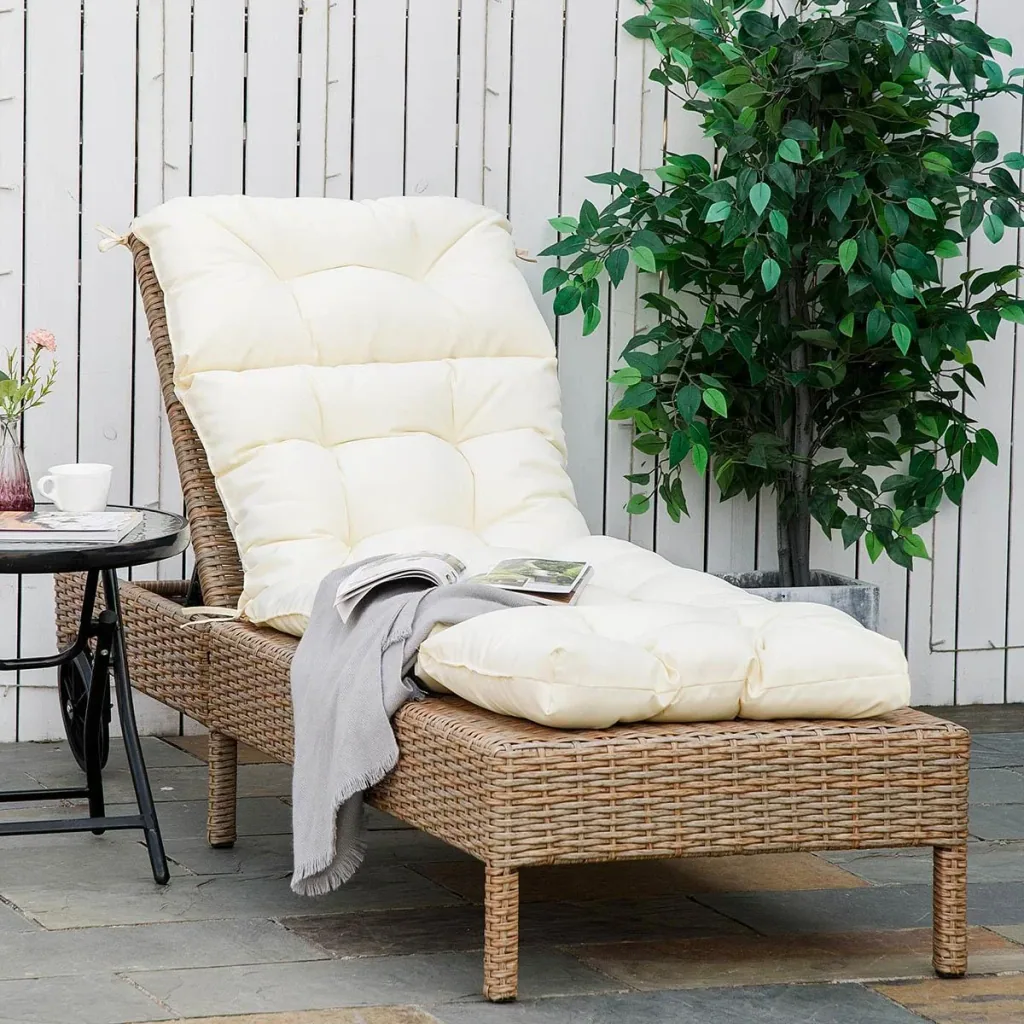 Lounger cushion polyester cream white 200 x 60 x 13 cm