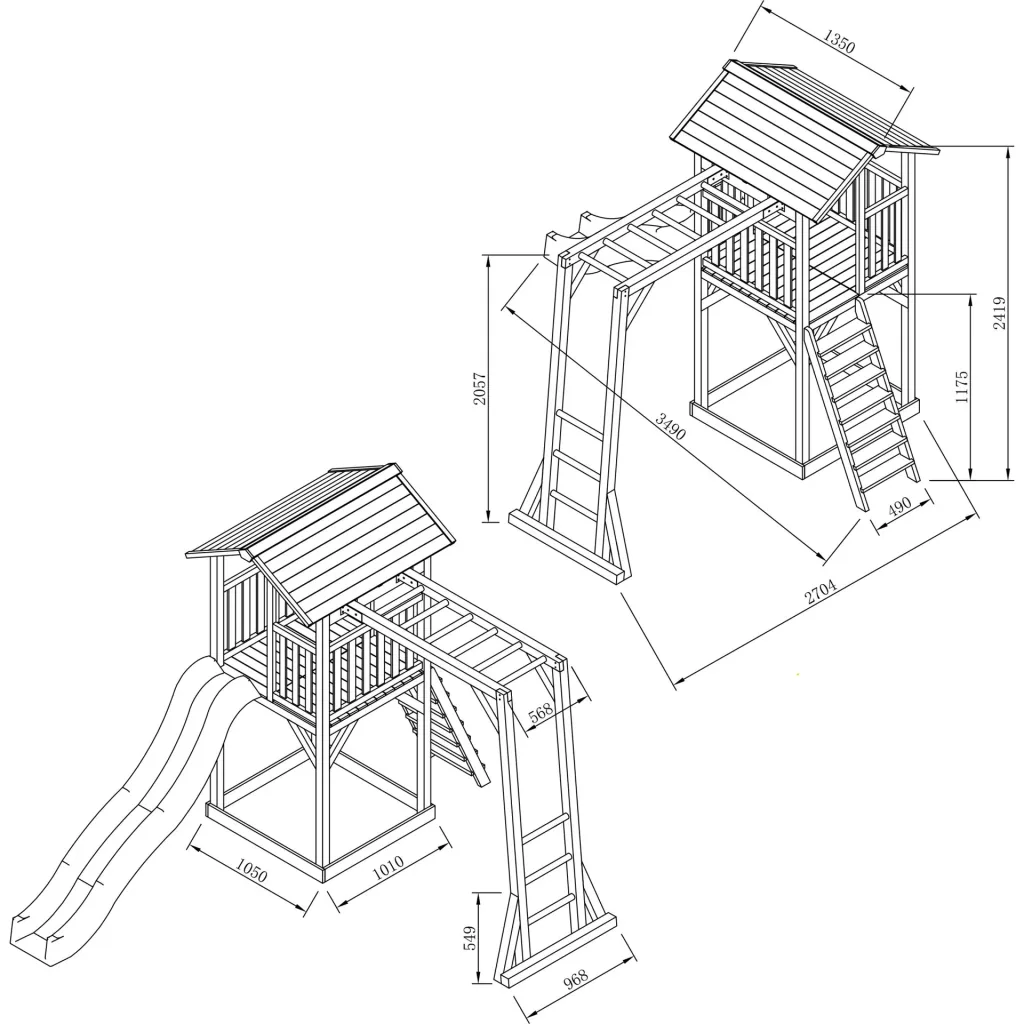 Beach Tower play tower with climbing frame - white slide
