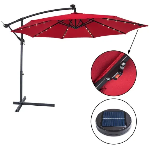 Parasol Mali with LED lighting, pivoting red - Ø 3.3m