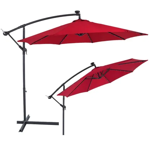 Parasol Mali with LED lighting, pivoting red - Ø 3.3m