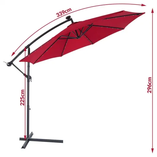 Parasol Mali with LED lighting, pivoting red - Ø 3.3m