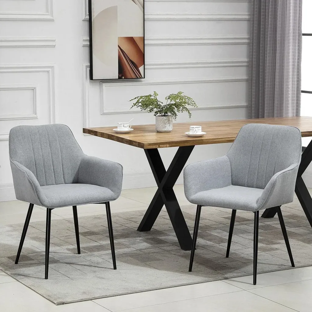2-piece dining chairs dining chairs with breathable linen cover ergonomic kitchen chair with backrest armrest and