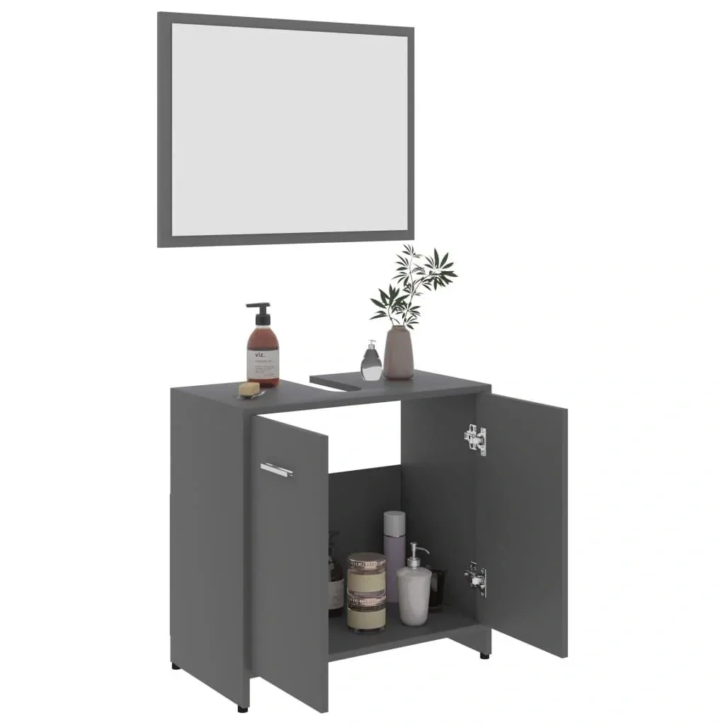 4-piece bathroom furniture set made of grey chipboard