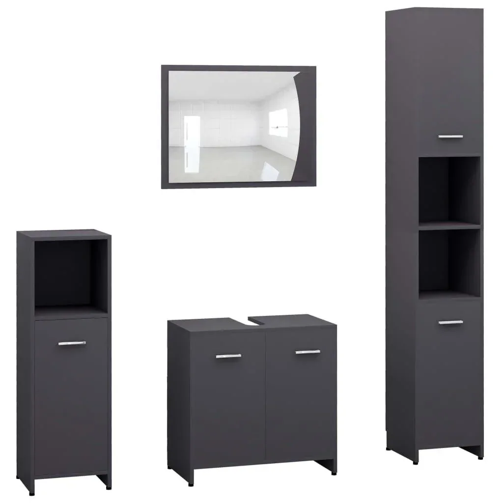 4-piece bathroom furniture set made of grey chipboard