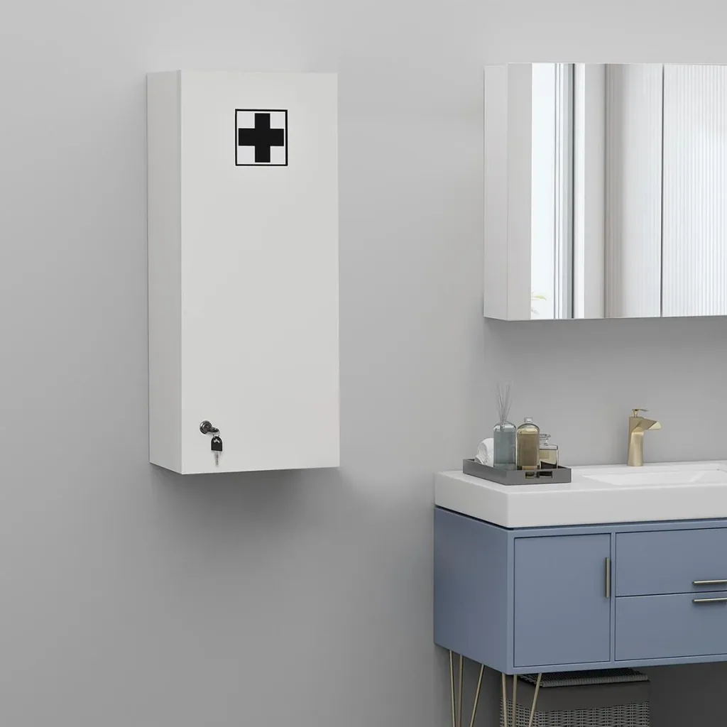 Medicine cabinet, wall cabinet, hanging cabinet with adjustable shelf, first aid cross, lockable for bathroom