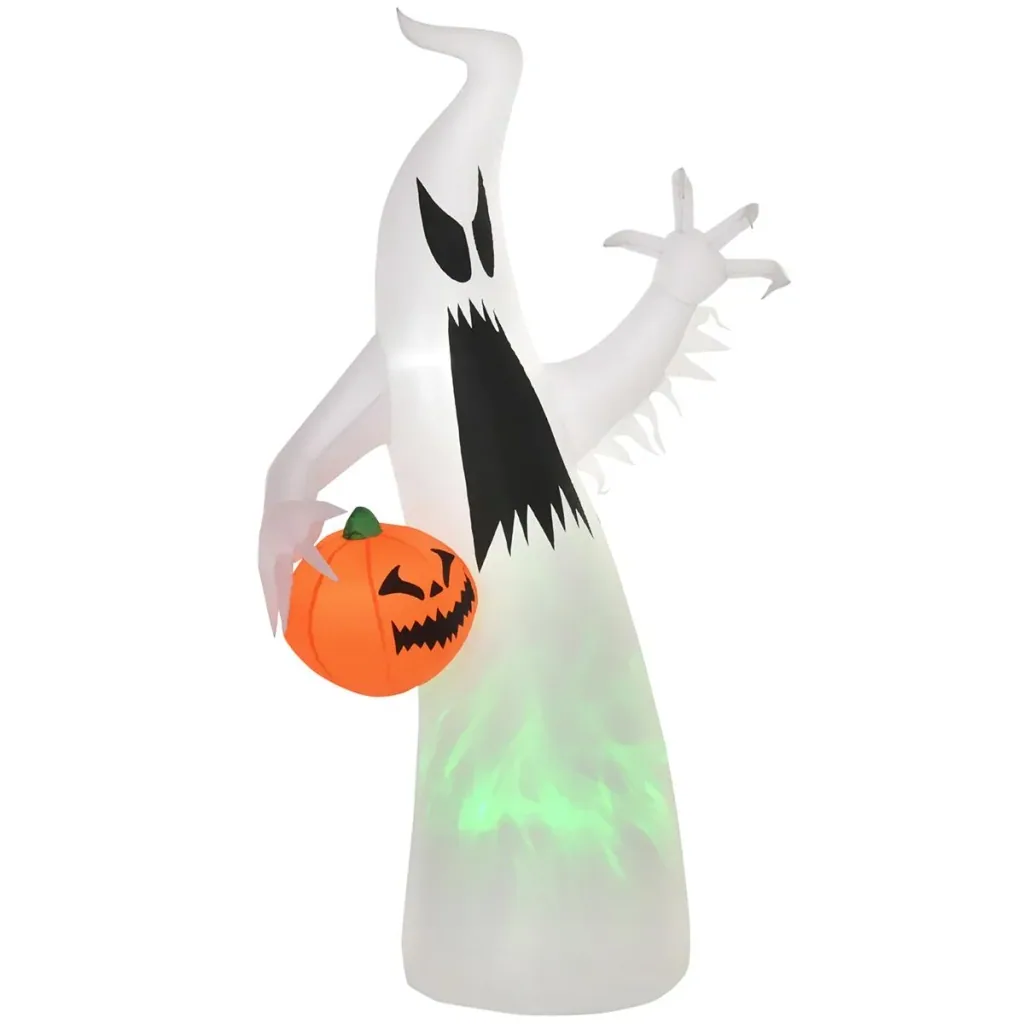 Self-inflating spooky ghost LED illuminated Halloween decoration polyester white 95 x 45 x 180 cm