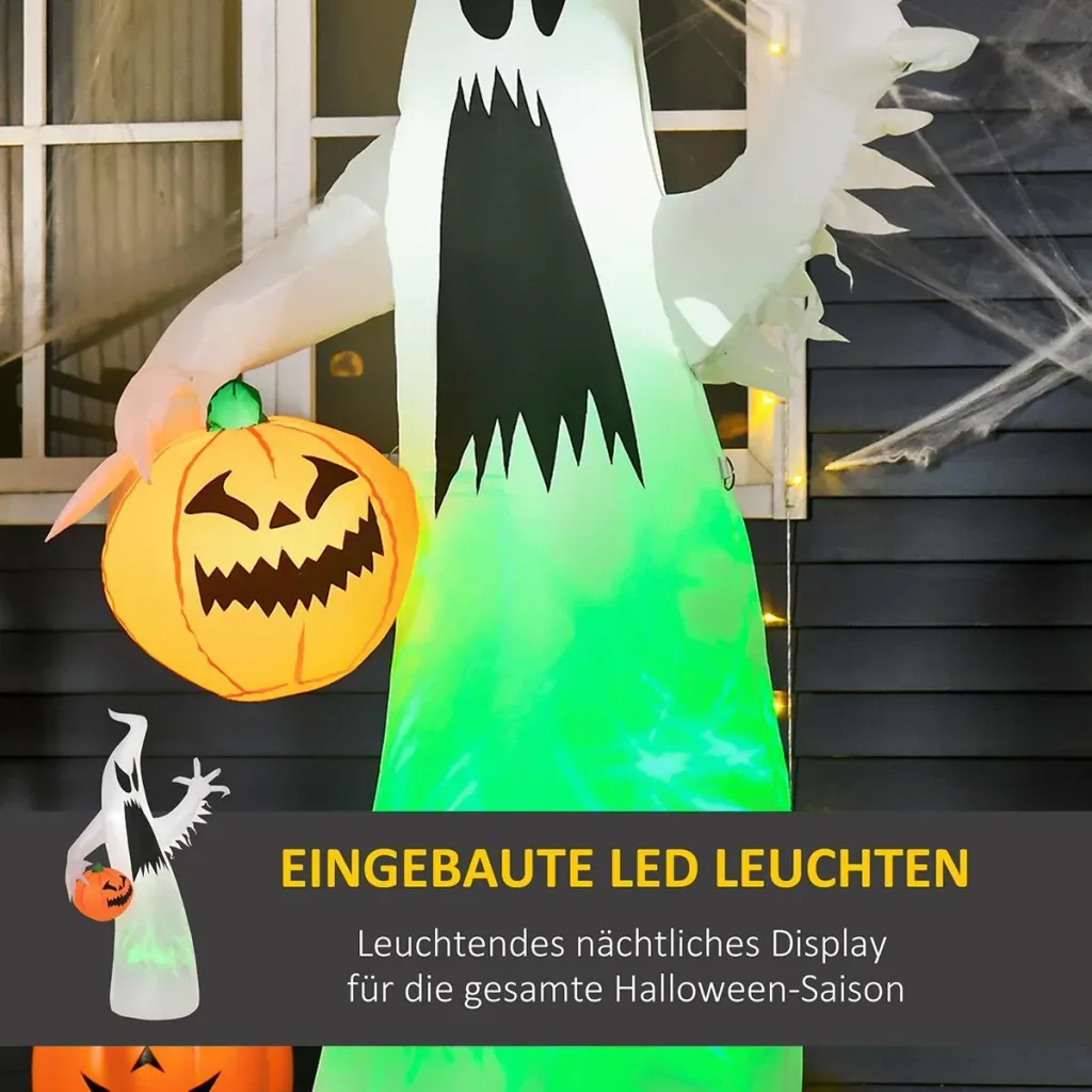 Self-inflating spooky ghost LED illuminated Halloween decoration polyester white 95 x 45 x 180 cm