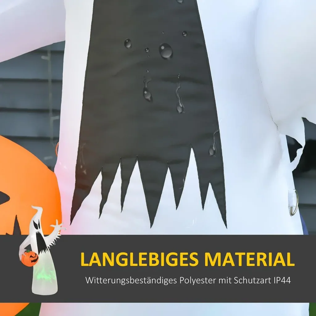 Self-inflating spooky ghost LED illuminated Halloween decoration polyester white 95 x 45 x 180 cm