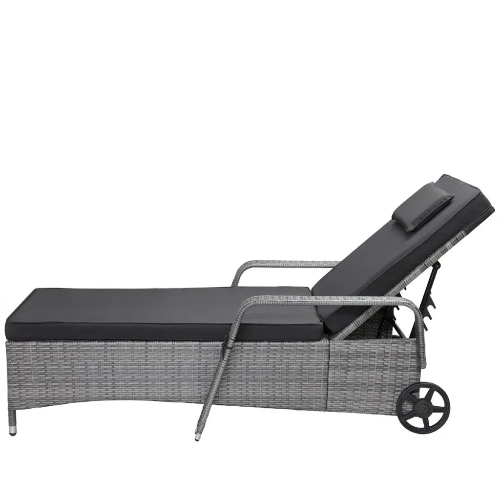 Wicker lounger - 193x90cm - grey & black