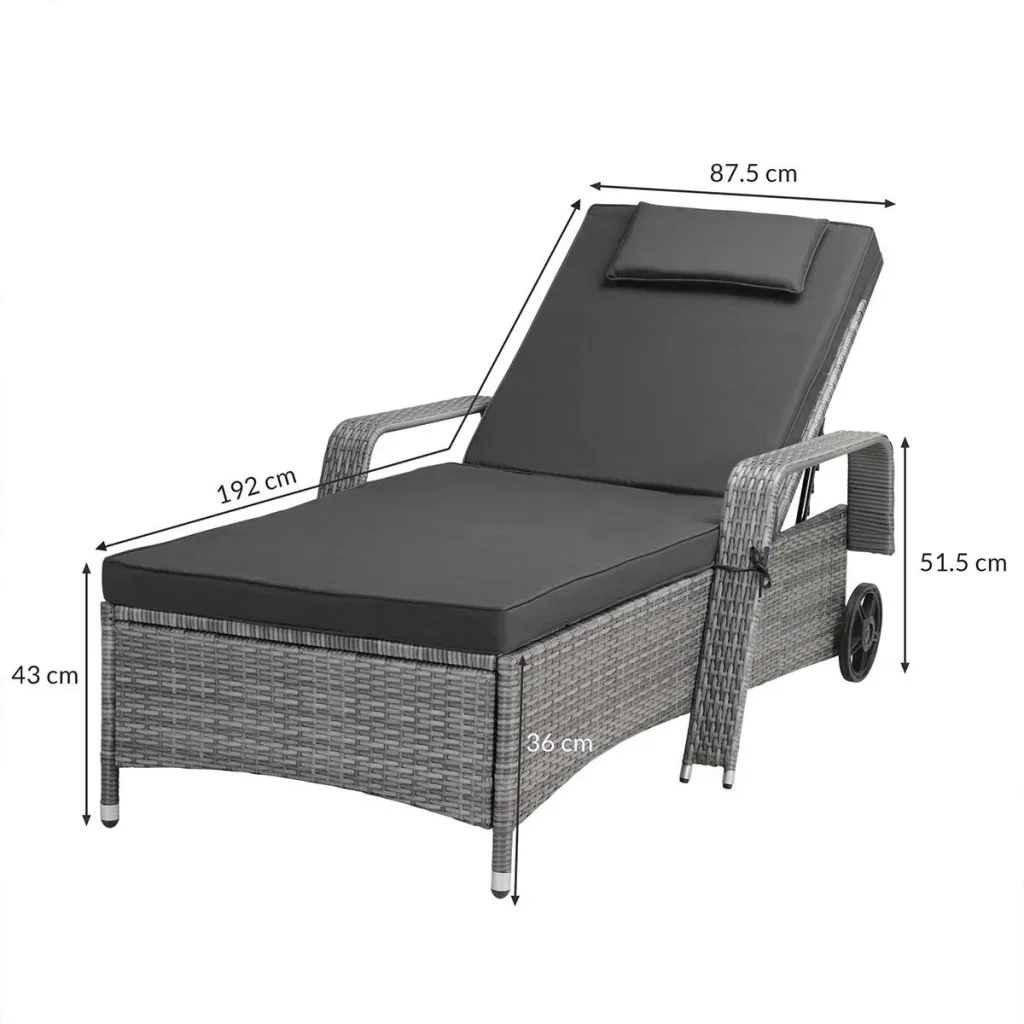 Wicker lounger - 193x90cm - grey & black