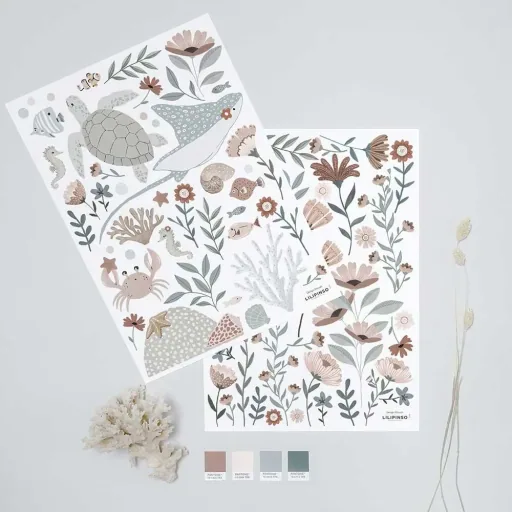 Lilipinso muursticker A3 onderwaterdieren grijs blauw roze