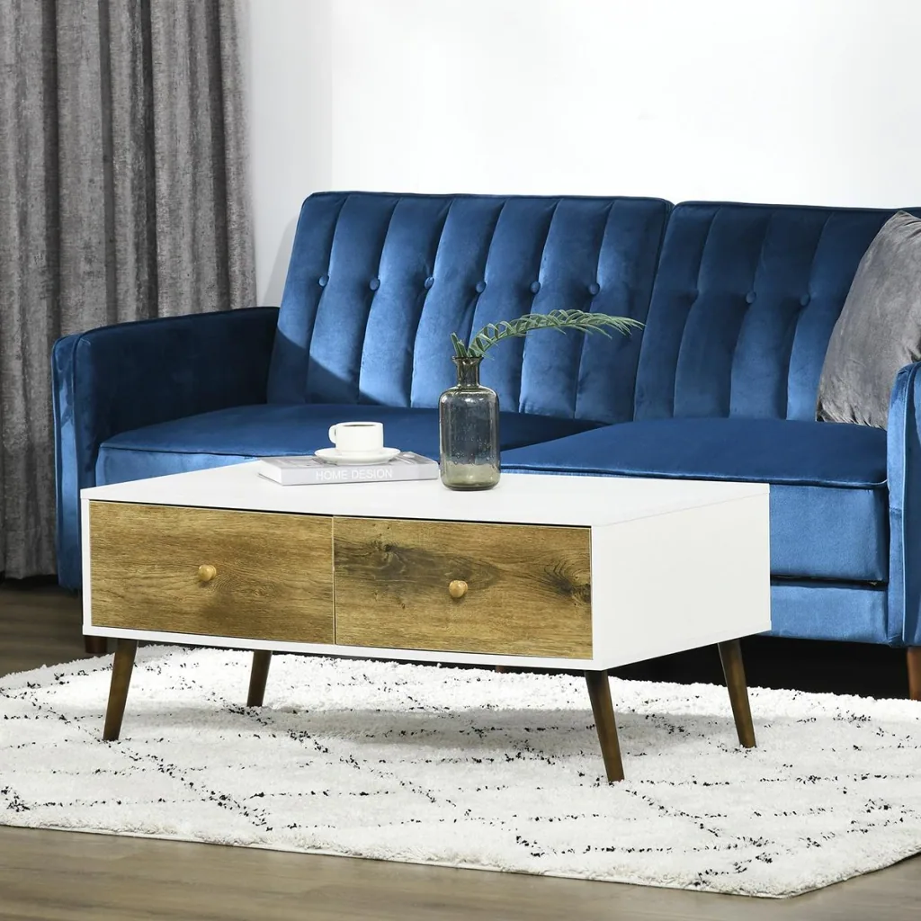 Coffee table living room table with drawer side table coffee table tea table bedside table chipboard beechwood white+brown