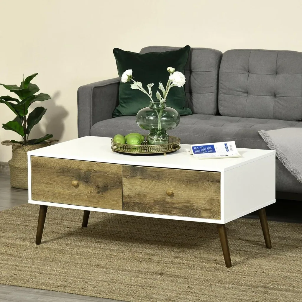 Coffee table living room table with drawer side table coffee table tea table bedside table chipboard beechwood white+brown