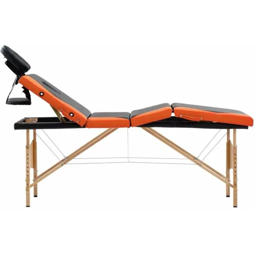 Massage table foldable 4 zones wood black and orange