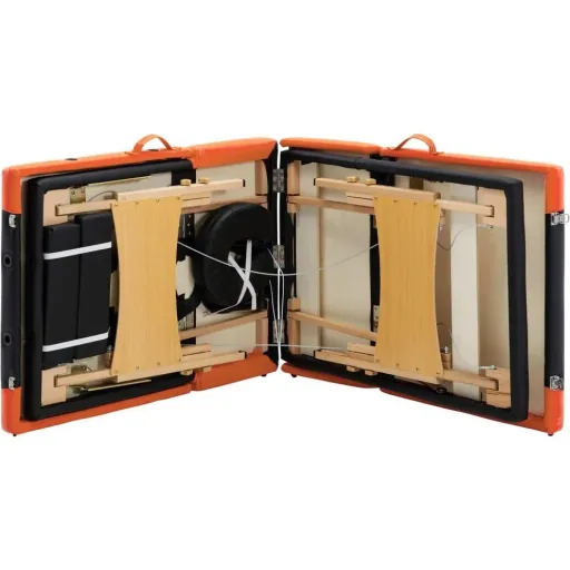 Massage table foldable 4 zones wood black and orange
