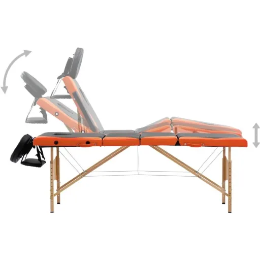 Massage table foldable 4 zones wood black and orange