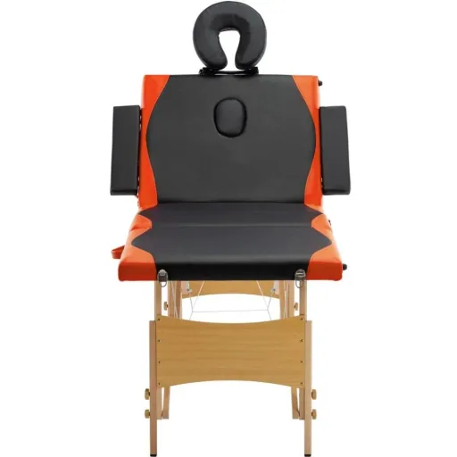 Massage table foldable 4 zones wood black and orange