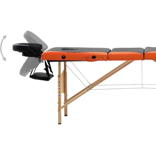 Massage table foldable 4 zones wood black and orange