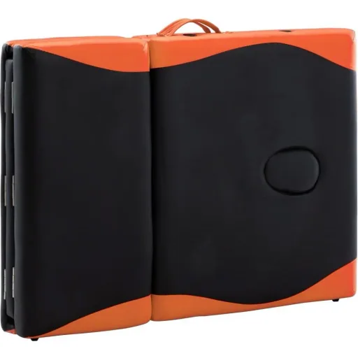 Massage table foldable 4 zones wood black and orange