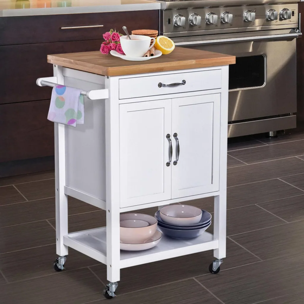 Serving trolley kitchen trolley rolling trolley with drawer easy-care white