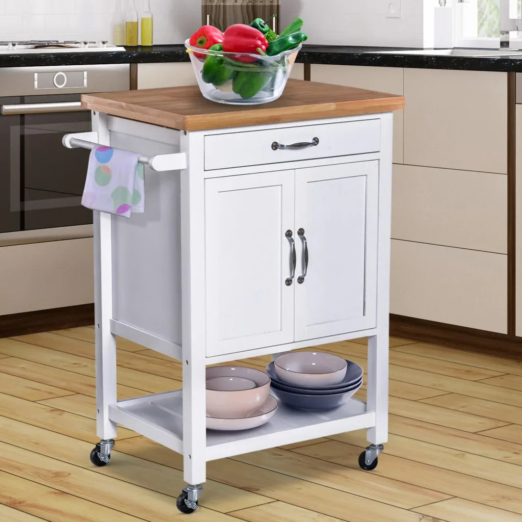 Serving trolley kitchen trolley rolling trolley with drawer easy-care white