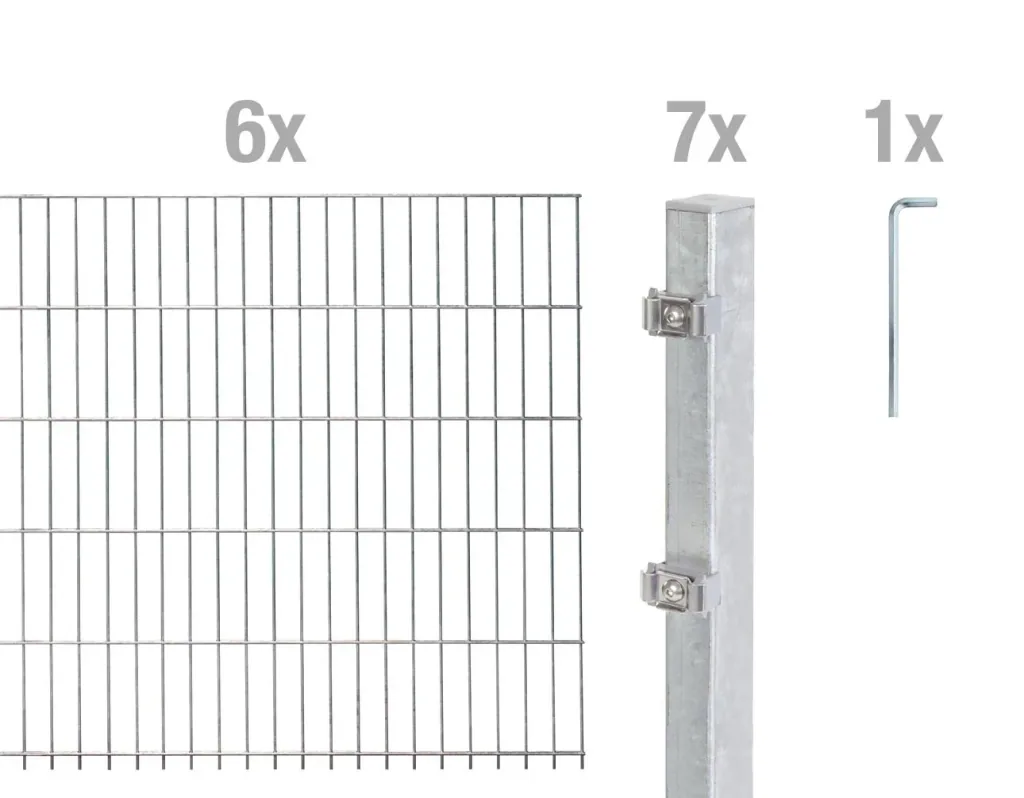 Double rod mesh fence complete set, hot-dip galvanized, height 140 cm, length 12 m