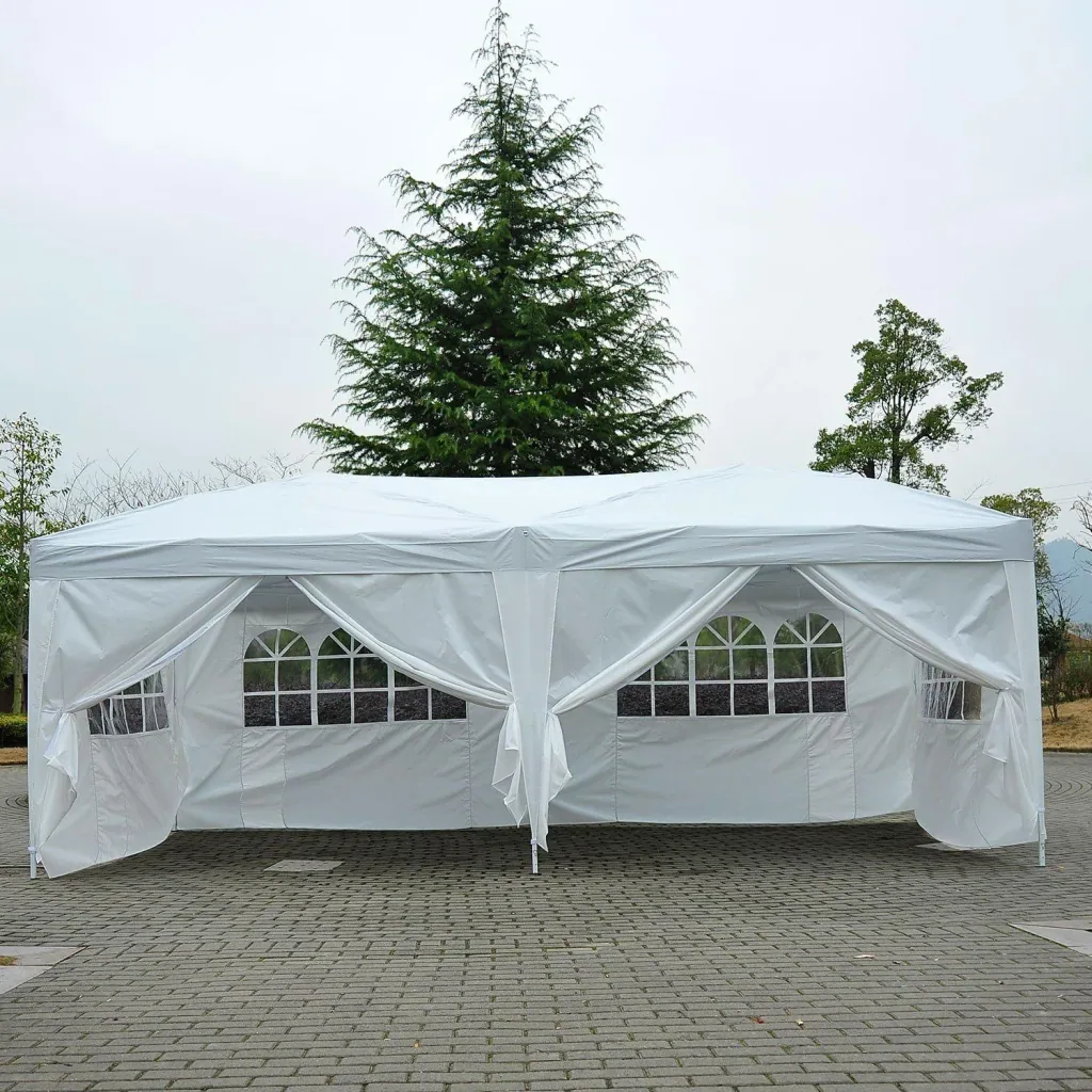 3x6 m folding gazebo party tent garden tent including 6 side panels white