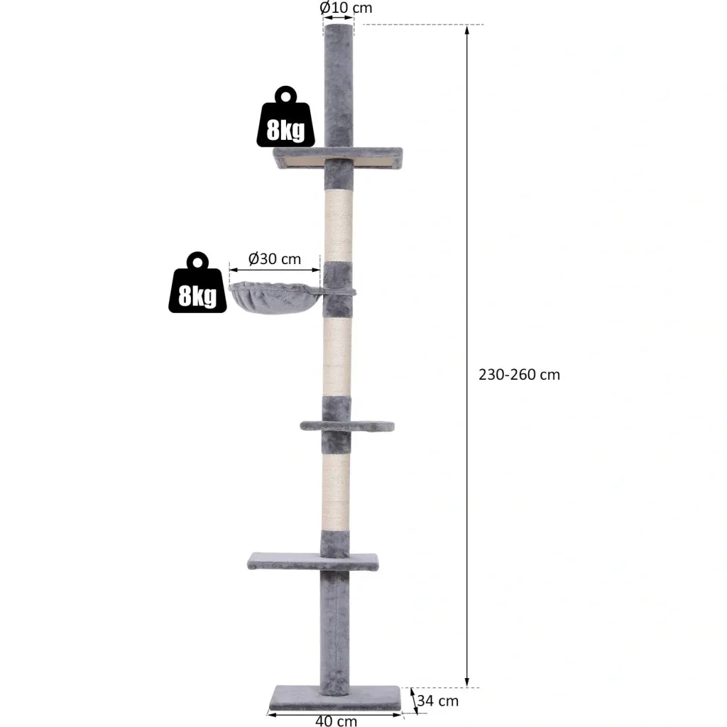 Scratching post climbing tree play tree ceiling-high height adjustable cat scratching tower for cats