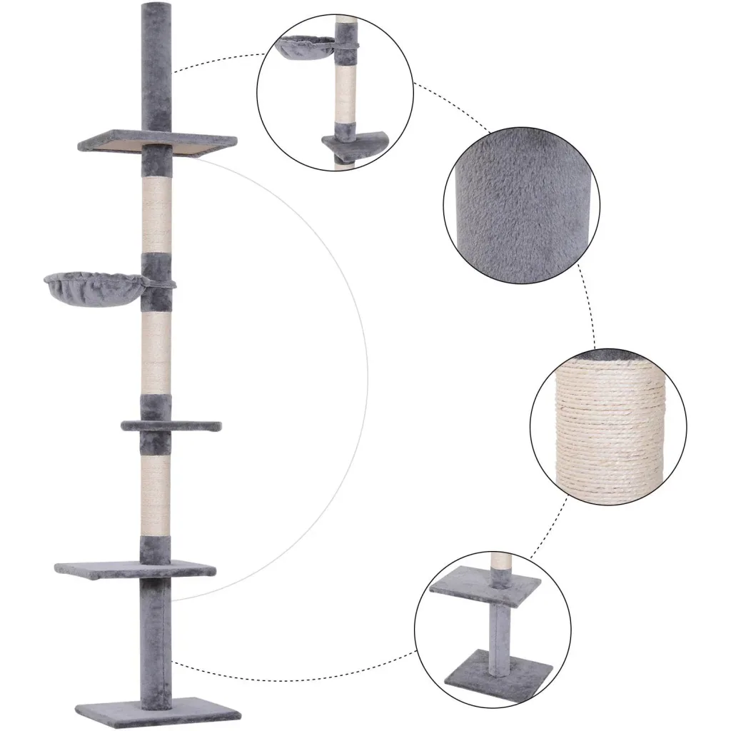 Scratching post climbing tree play tree ceiling-high height adjustable cat scratching tower for cats