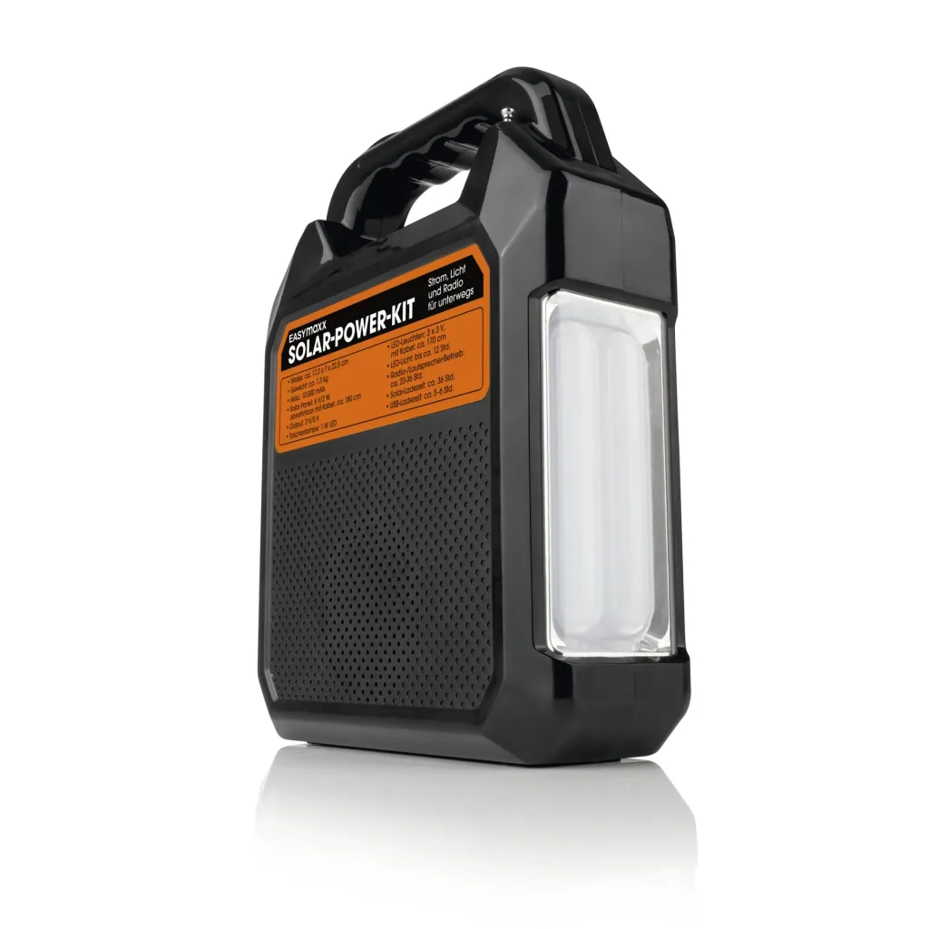 Solar generator kit with its own solar panel, radio and speaker, 10000mAh black/orange