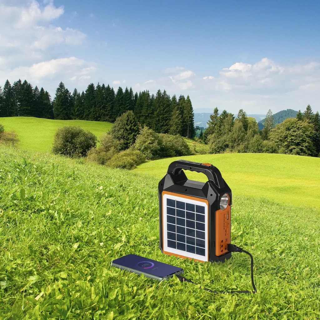 Solar generator kit with its own solar panel, radio and speaker, 10000mAh black/orange