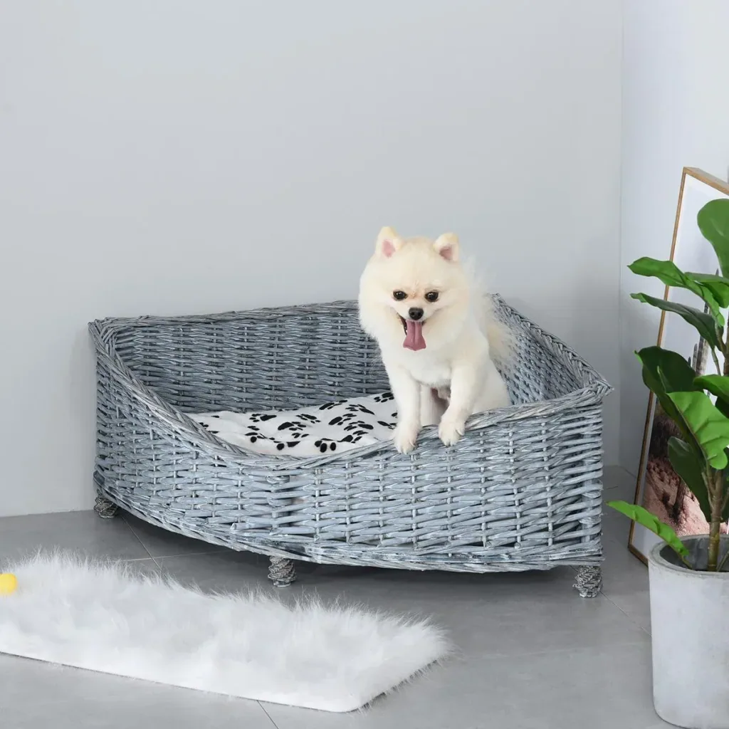Pet bed with pillow gray