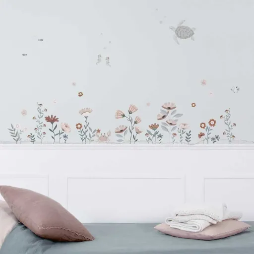 Lilipinso muursticker A3 bloesems in zee grijs blauw roze
