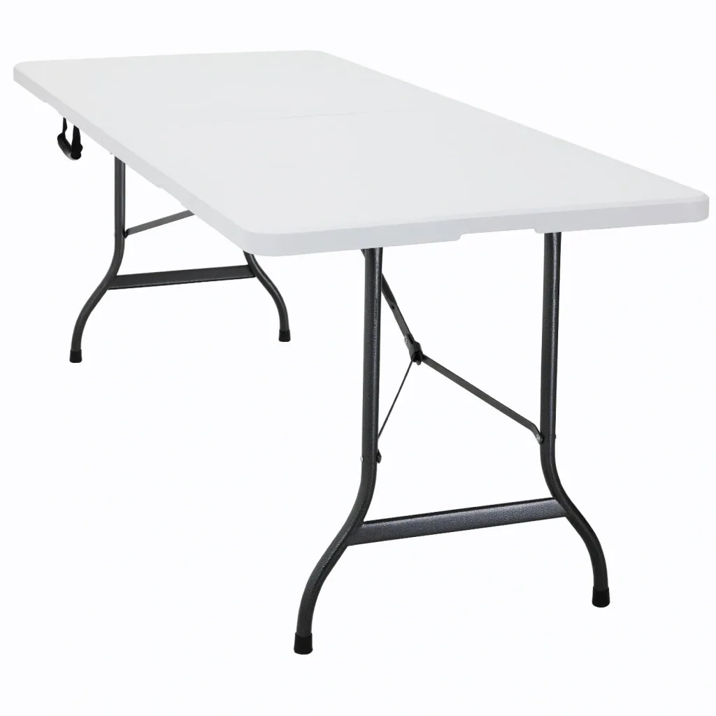 Folding garden table made of white plastic 220x70x72cm