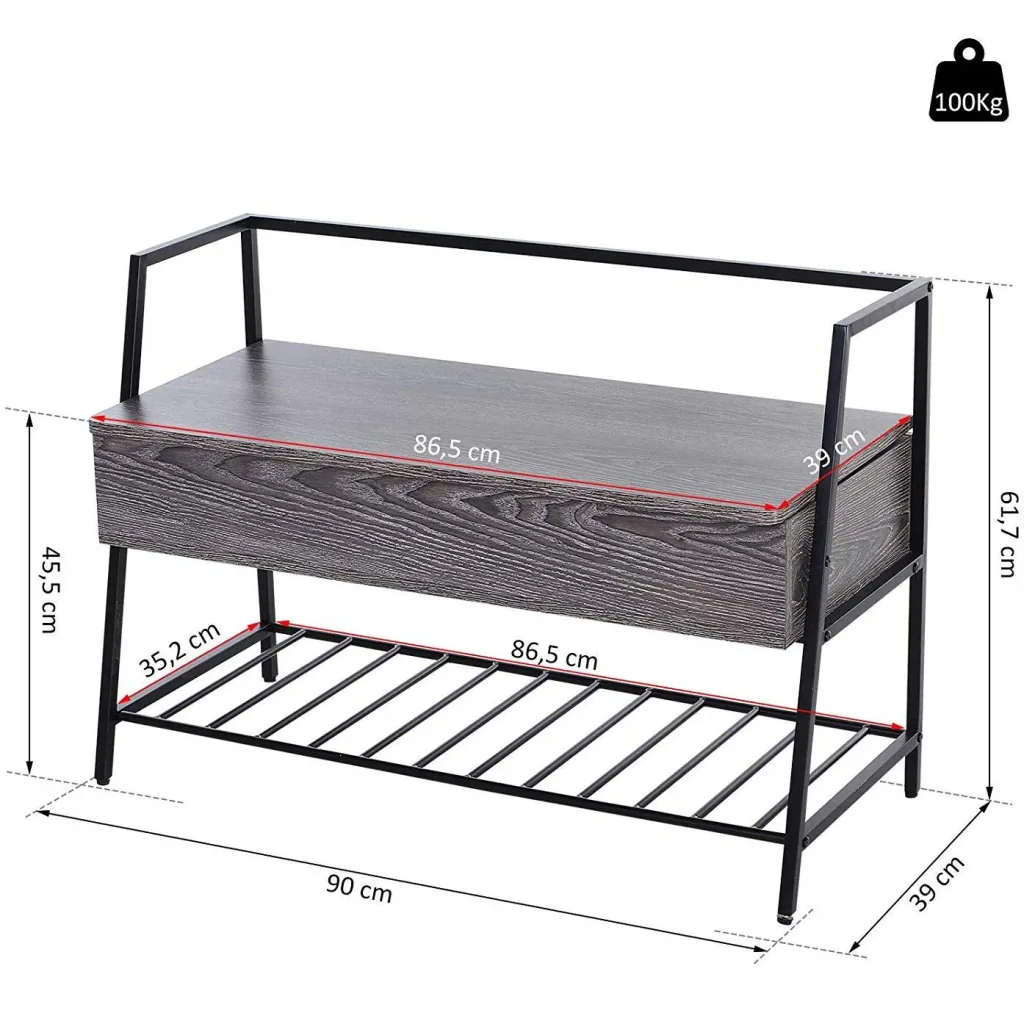 Shoe rack with 2 storage compartments