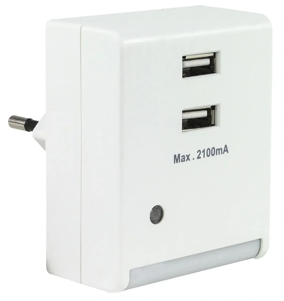 LED night light with integrated USB charger