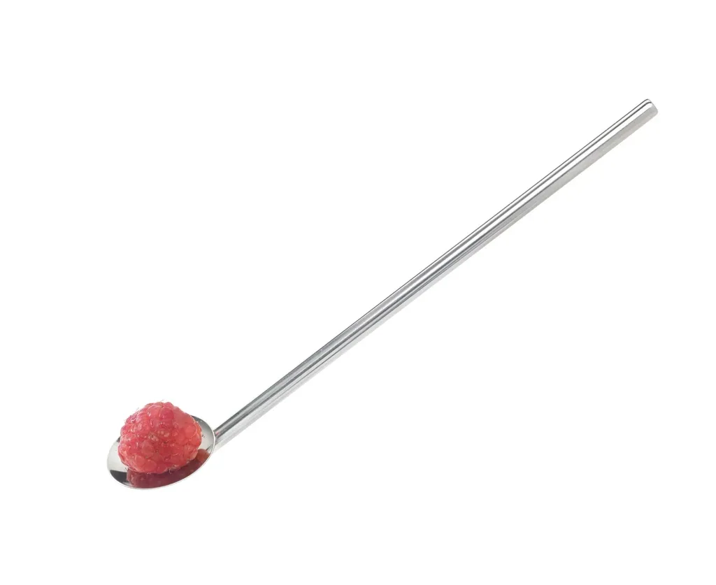 2 in 1 drinking straws and cocktail spoon Inox, bent, stainless steel, with cleaning brush, 5 pieces