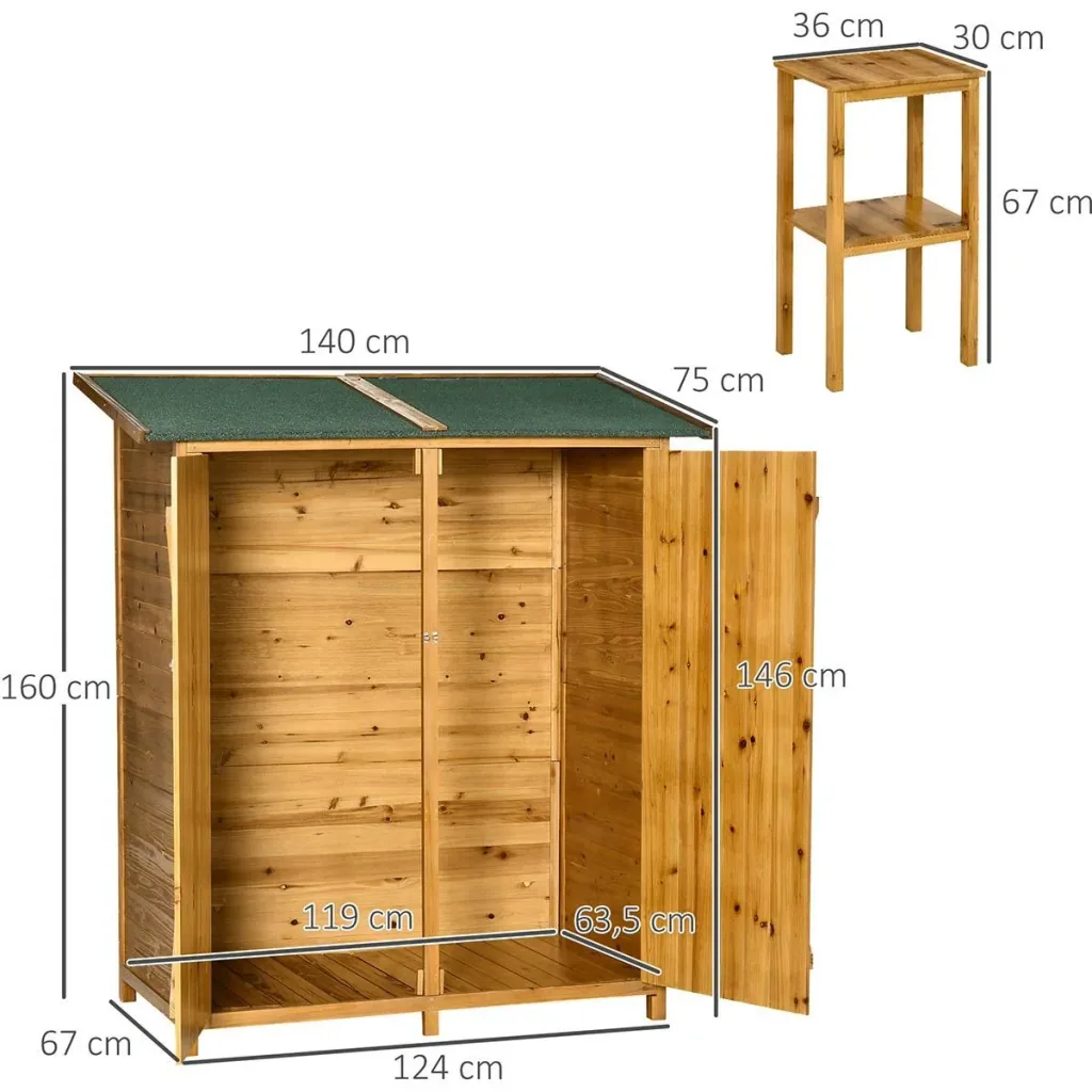 Garden shed for tool storage - bitumen roof - whitewood - 140 x 75 x 160 cm