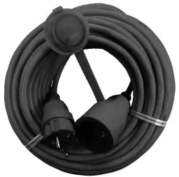 Rubber extension cable 10 m in black, indoor and outdoor use
