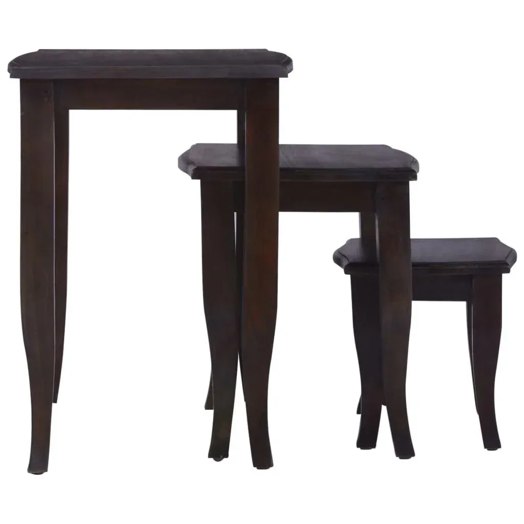 Side tables 3 pieces solid mahogany light coffee-colored