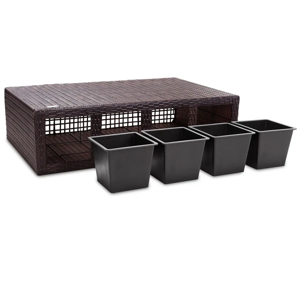 Planter Polyrotan brown 95 x 27 x 60cm suitable for 4 plants