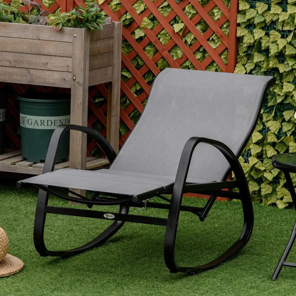 Rocking chair rocking lounger with backrest footrest adjustable garden lounger swing lounger up to 160 kg load capacity textelin
