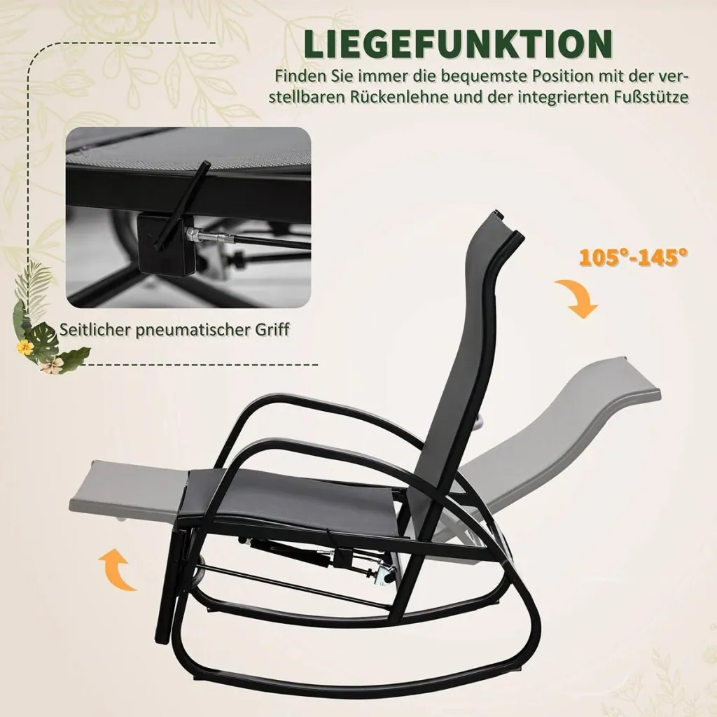 Rocking chair rocking lounger with backrest footrest adjustable garden lounger swing lounger up to 160 kg load capacity textelin