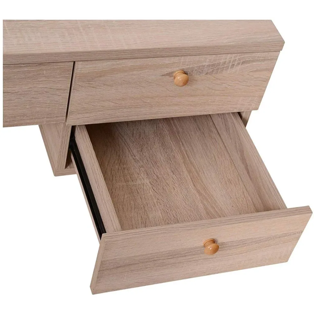 Desk Computer Table PC Laptop Office Table 3x Drawer 1x Shelf Wood+Metal Natural+White 130x60x76cm