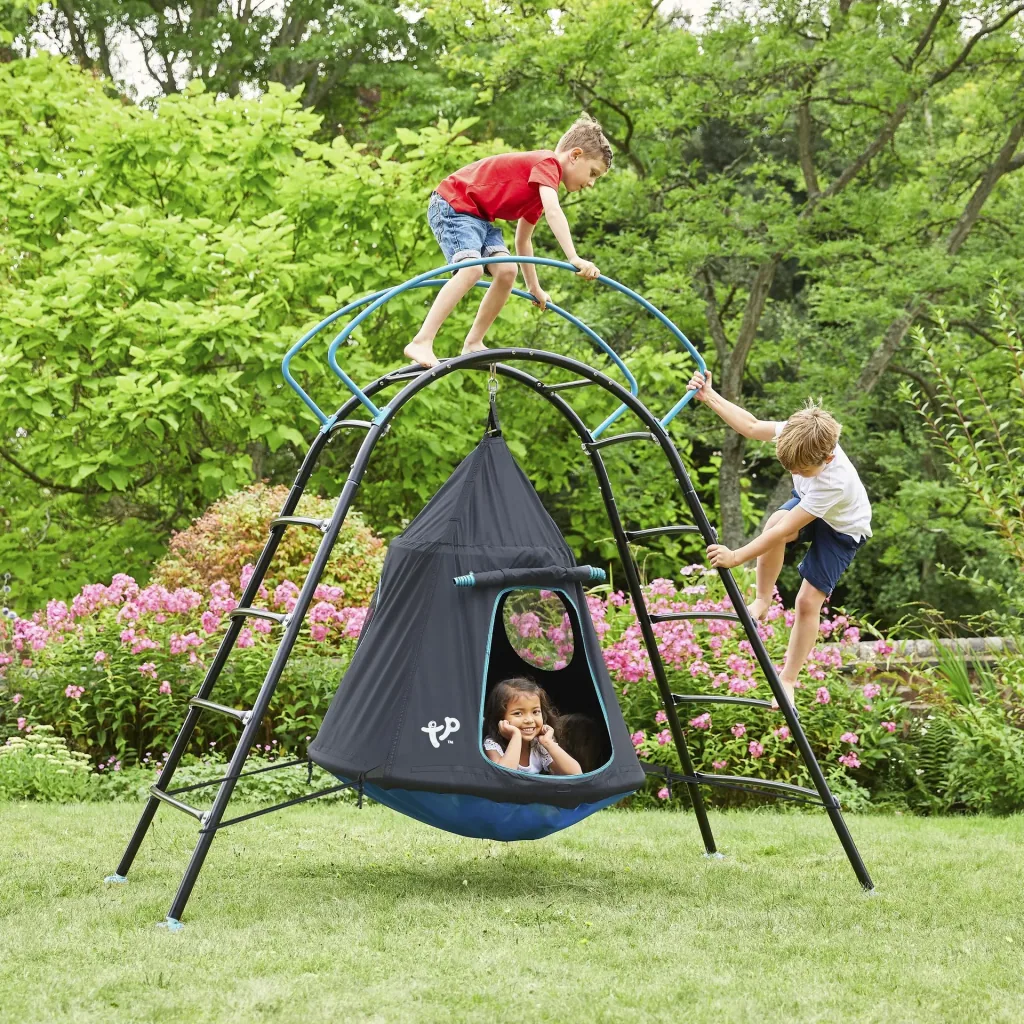 Klimrek UFO met hangstoel 217×122×201 cm Zwart – Stalen frame & gebogen ladder