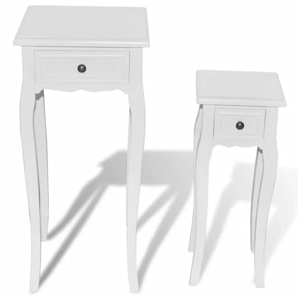 Side table set with drawers white 2-piece