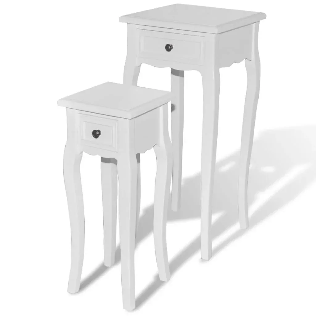 Side table set with drawers white 2-piece