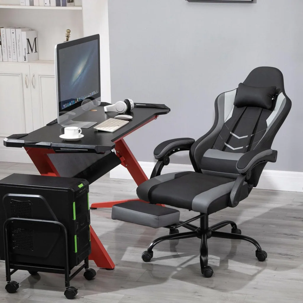 Gaming chair with reclining function, black