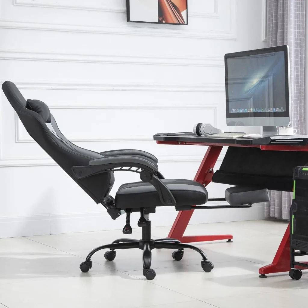 Gaming chair with reclining function, black