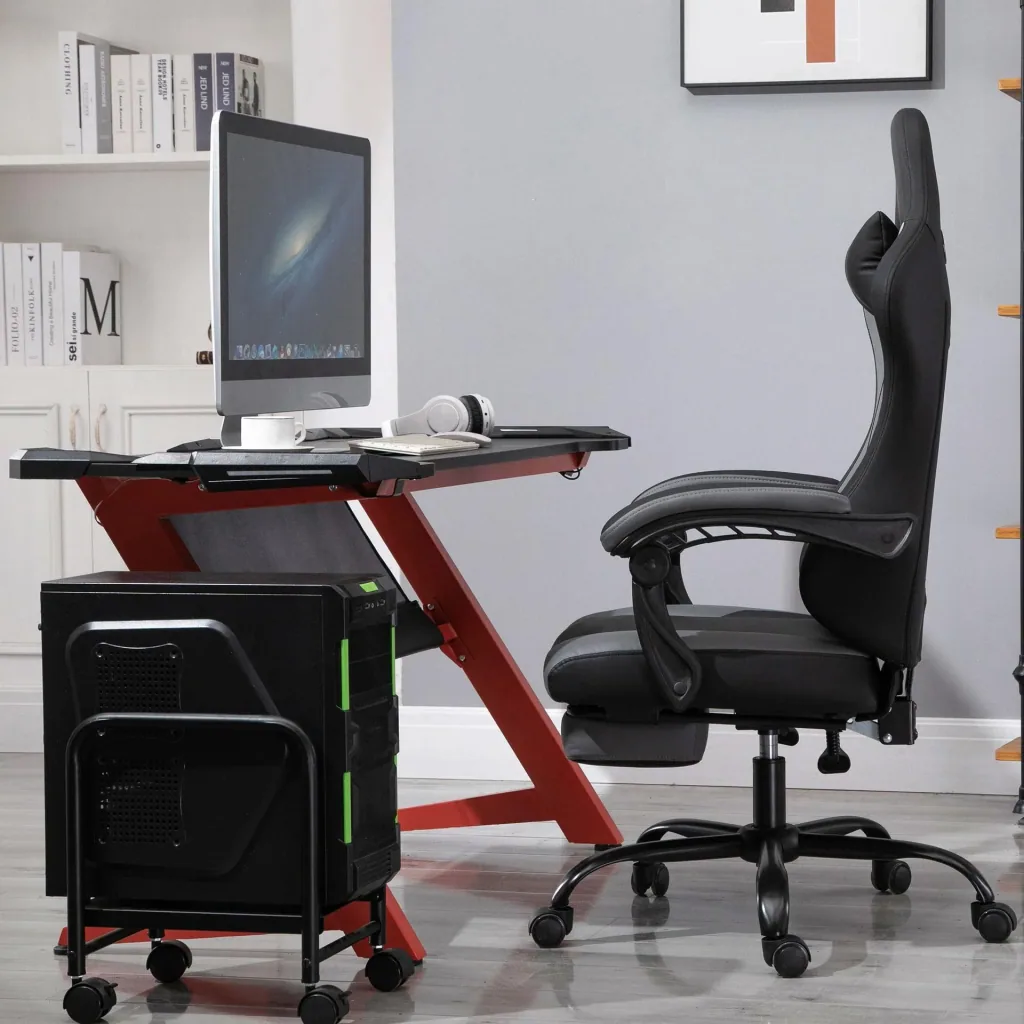Gaming chair with reclining function, black